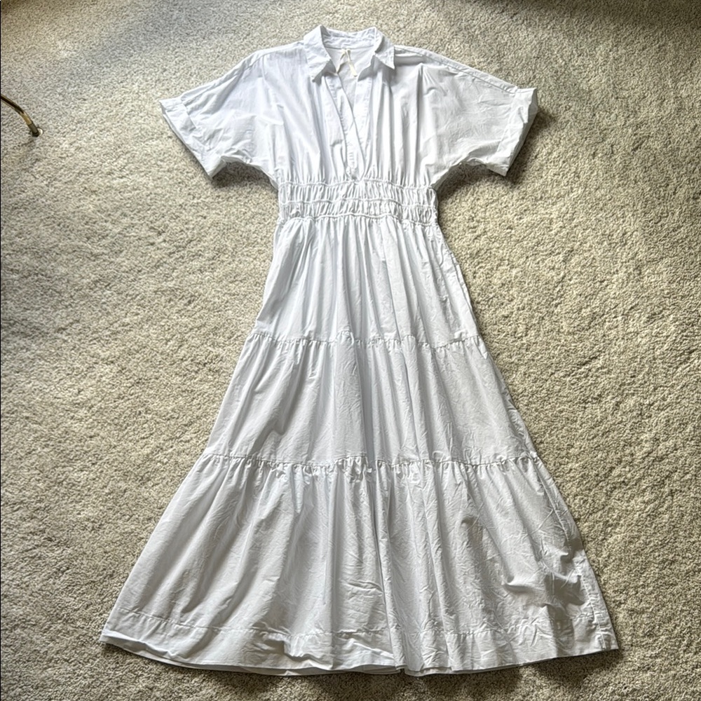 Anthropologie White Tiered Maxi Shirt Dress